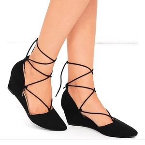 Black suede Chinese Laundry Tie Up Wedges